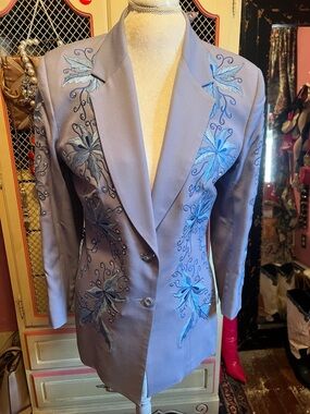 Lavender Embroidered Blazer Jacket - Women's Tailored Suit Jacket